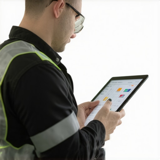 Estimator reviewing construction project data and market trends on a tablet.