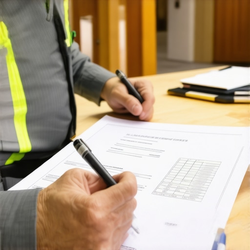 Contractor analyzing permit documents and cost estimates for home addition.