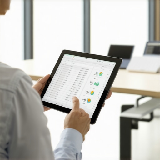 A project manager reviewing real-time construction cost data on a tablet