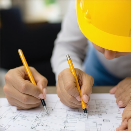 Contractor and homeowner discussing plans with city official for home extension permits