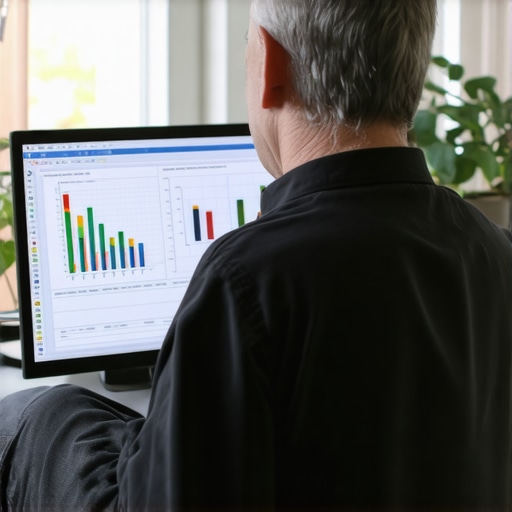 Person using estimation software with project plans and data charts on screen.