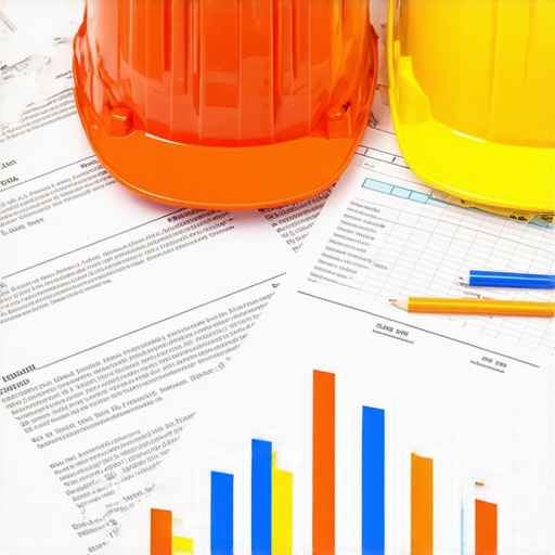 Construction site with permit paperwork and budget charts