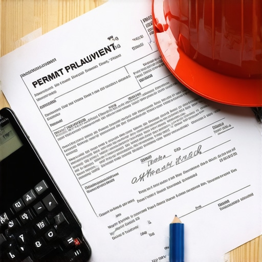 Construction Planning with Permits and Budget Construction site with permit documents and calculator