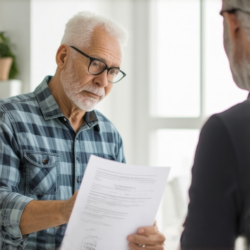 Homeowner and Contractor Reviewing Permits and Estimates Homeowner and contractor discussing permits and cost estimates for home addition