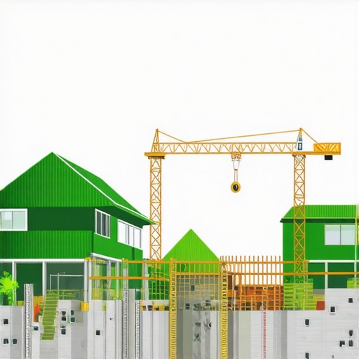 Innovative Construction with BIM and Green Features Construction site employing BIM technology with eco-friendly building features.