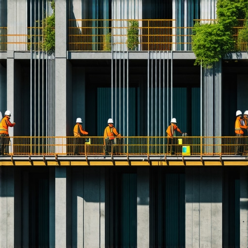 Innovative Home Construction with BIM and Sustainability Construction site using BIM technology with green features and active workers