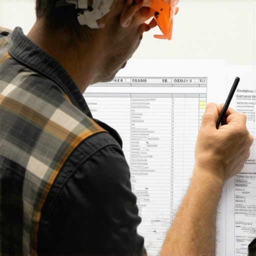 Construction planner reviewing estimates and permits on a digital tablet