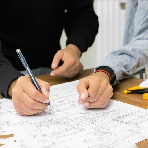 Homeowner discussing construction plans with contractor