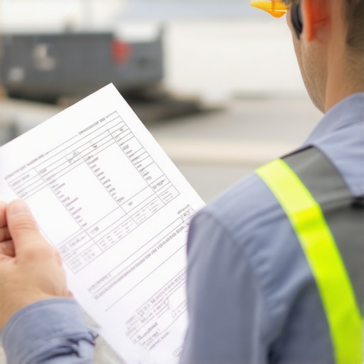 Construction project manager analyzing permit and budget charts on-site.