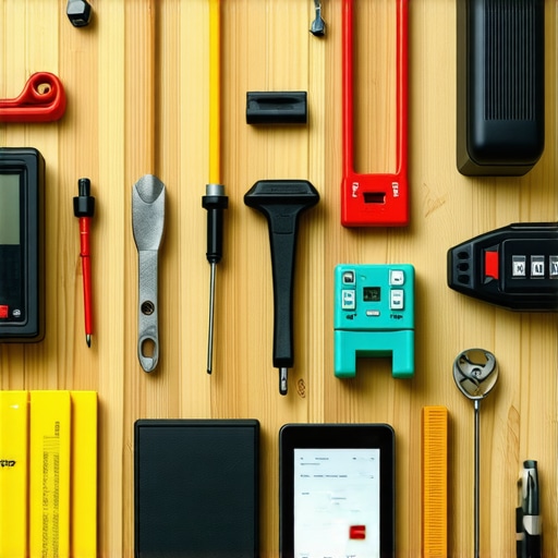 Organized workshop with tools and digital management devices for construction maintenance