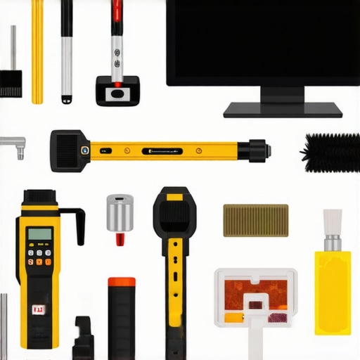 Organized construction tools and software for project maintenance.