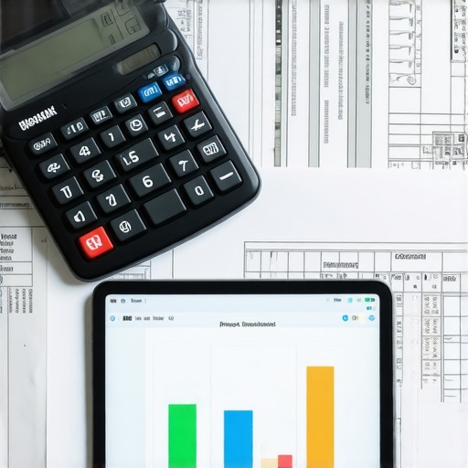 Photograph of various estimation tools on a worktable, emphasizing technology and manual measurements for home building projects.