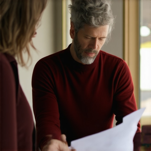 Homeowner discussing project plans with city official, reviewing permit requirements and energy codes.