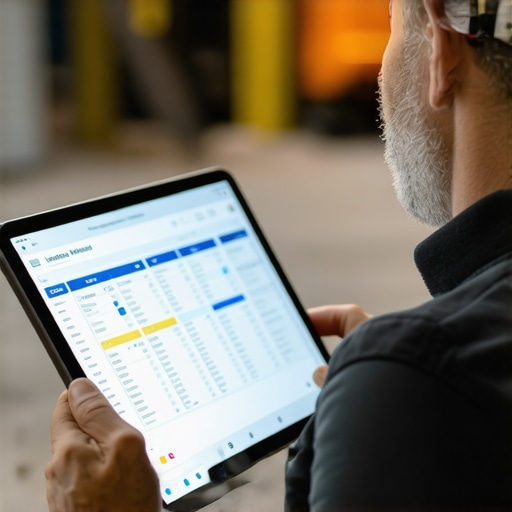 Using Construction Software for Maintenance Construction project manager reviewing estimates on a tablet at a construction site