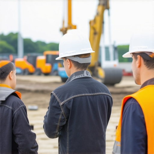 Construction professionals using tablets with project management software on a site.