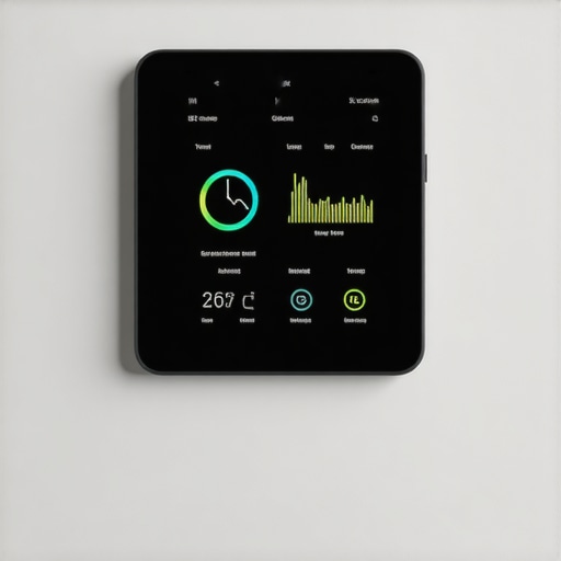 A sleek digital environmental monitor showing humidity and temperature readings on a modern display