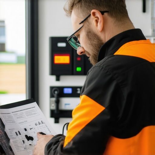 Engineer checking battery safety system during home addition project.
