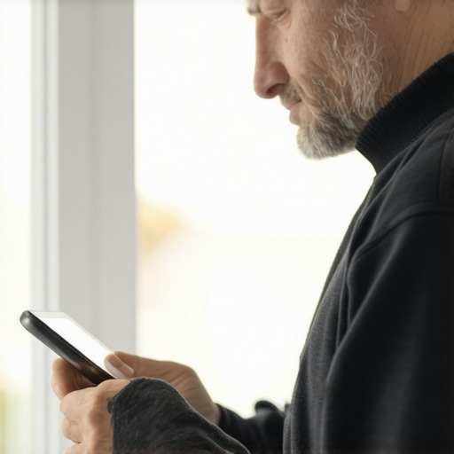 A person reviewing home maintenance software on a tablet in their living room.