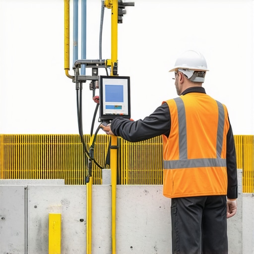 Construction site featuring IoT sensors and digital management systems