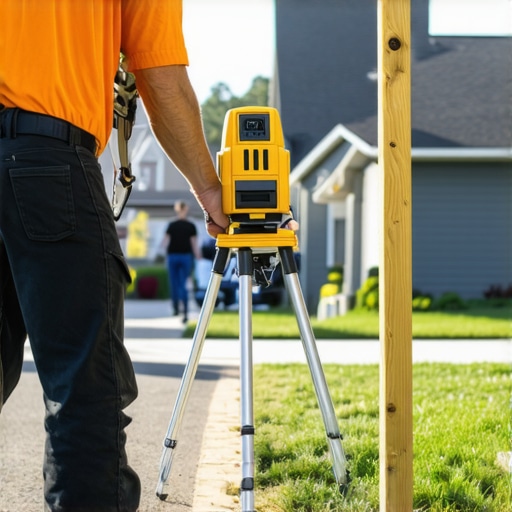 Surveyor checking yard slope with laser level