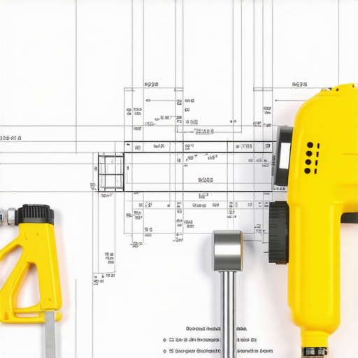 Construction site with blueprint and soil testing equipment