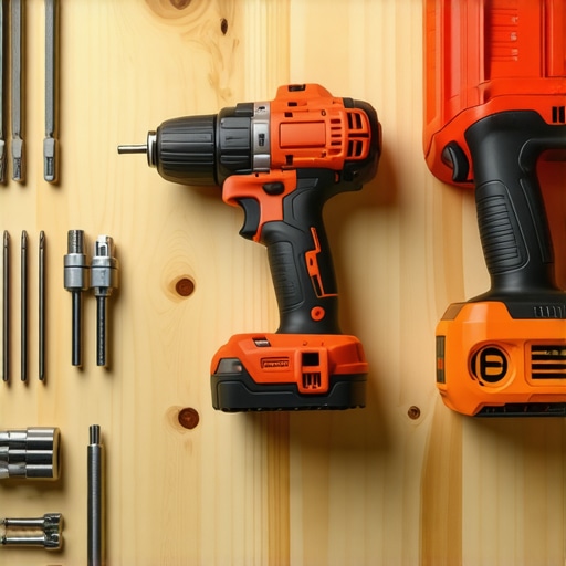 Cordless drill showing signs of regular maintenance in a workshop setting.