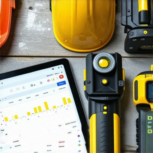 Construction equipment including laser measure and tablet for project management