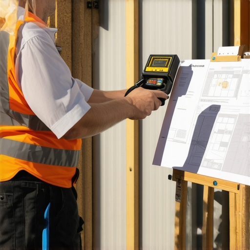A builder measures a wall length with a laser device, emphasizing accuracy in home building.