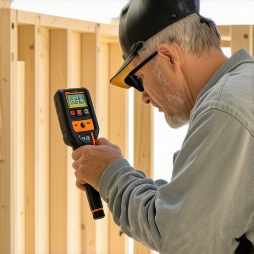 Homeowner using a laser measure during home addition work.