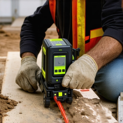Contractor aligns measurements with laser level and digital device on site.