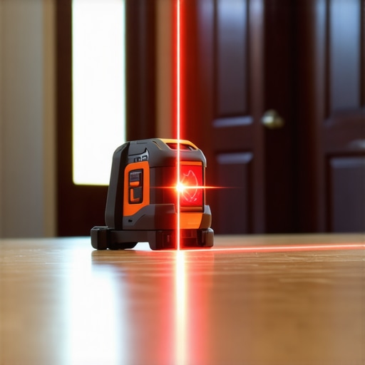 Precision Tools for Home Maintenance A person using a laser level to check the floor alignment in a home addition