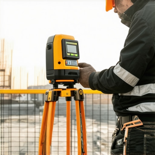 Technician calibrating laser measure in a home construction setting.