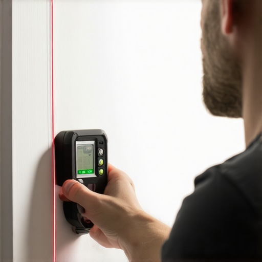 A person using a Leica Disto laser distance meter during home construction