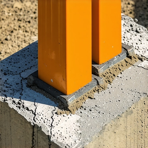 Steel anchor bolts embedded in concrete foundation, correctly spaced and aligned