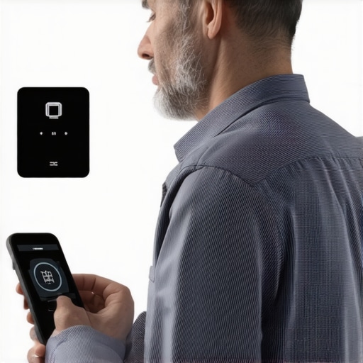 A homeowner inspecting smart sensors on their house's expansion area, demonstrating modern maintenance tools.