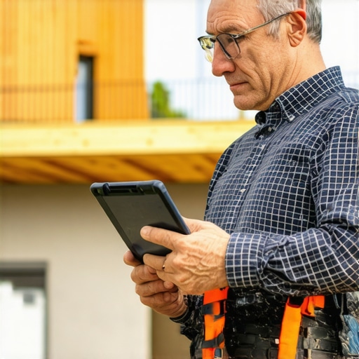 Homeowner utilizing modern digital tools for home maintenance inspection