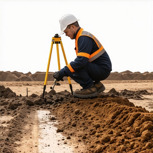 Surveyor using equipment to analyze soil and terrain for construction