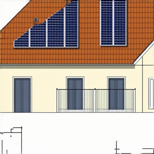 Illustration of solar panel load distribution on a residential roof with structural analysis details.