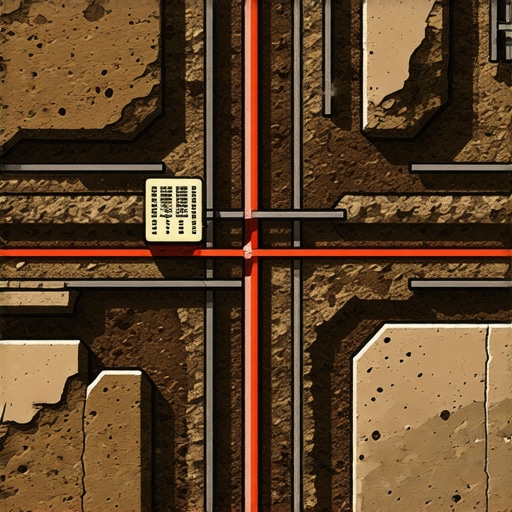 A detailed site plan showing utility lines and markings for construction project