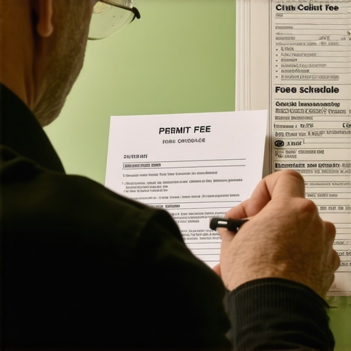 Homeowner cross-checking permit fees with official document.