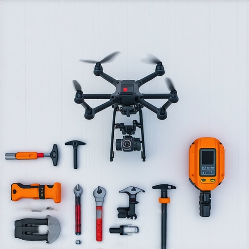 Aerial Drone Survey of Construction Site Drone capturing images of ongoing construction from above, illustrating site monitoring for maintenance and scale-up.