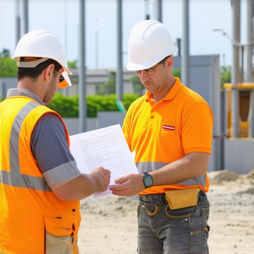 Analyzing Construction Quotes for Hidden Fees Construction workers examining detailed quotes and estimates for temporary power services at a site.