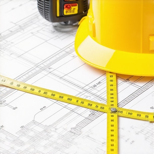 Contractor measuring dimensions of a balcony plan.