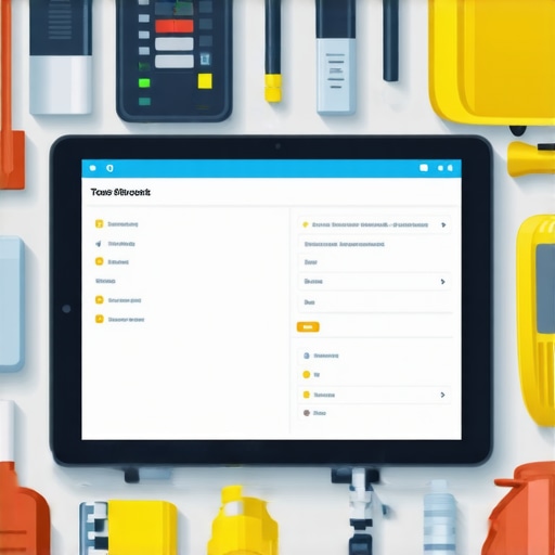Construction Maintenance Tools for Long-Term Success Diagram showing various tools like tablets, sensors, and checklists used for maintaining construction projects over time.