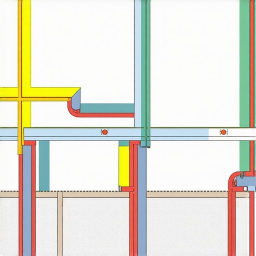 A detailed blueprint showing HVAC duct paths and foundation layout for a sunroom project.