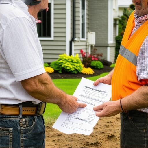 Construction professional explaining soil test results to homeowner next to a construction site.