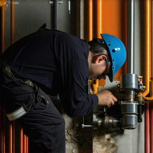 Electrician examining plumbing pipes during home addition