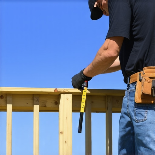 Homeowner measuring deck railing to meet building code standards.