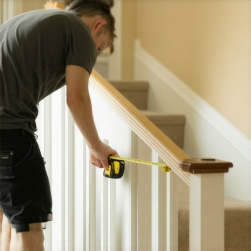 Person measuring stairwell width with tape measure