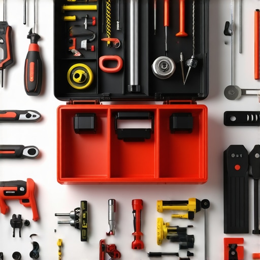 A tidy toolbox filled with neatly arranged power tools and maintenance accessories, highlighting the importance of tool upkeep.